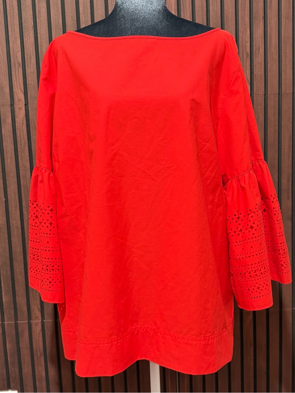 Lauren Ralph Lauren Red Bell Sleeve Laser Cut Top Size XL NWOT